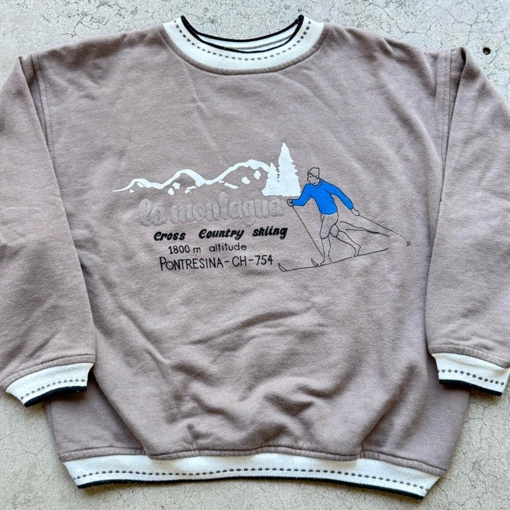 triangl swimwear Taupe Crewneck Sweatshirt with Blue Ski Graphic - Picture 3 of 7